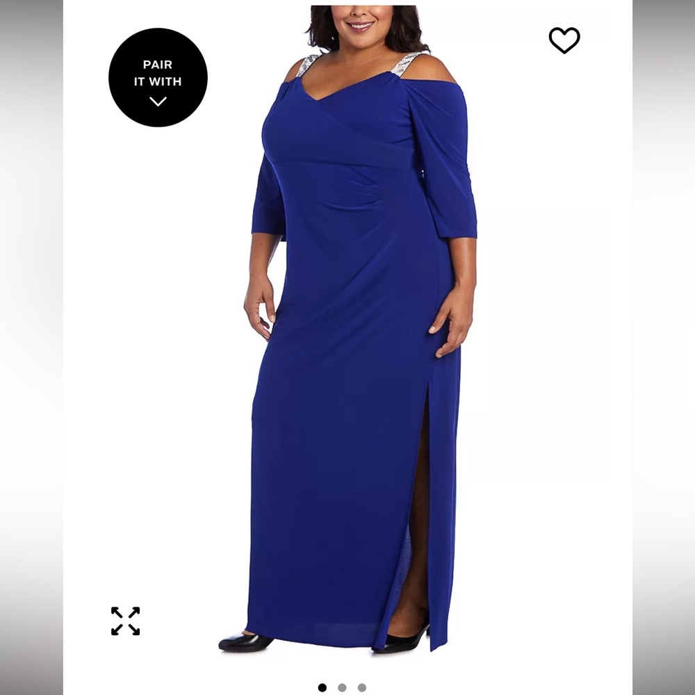 R&M Richards Royal Blue Plus Size Embellished Cold-Shoulder Gown